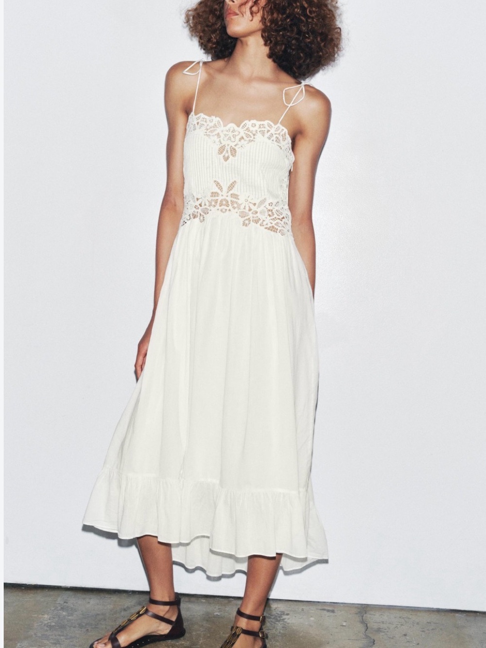 Zara Cream Lace-Trim Midi Dress